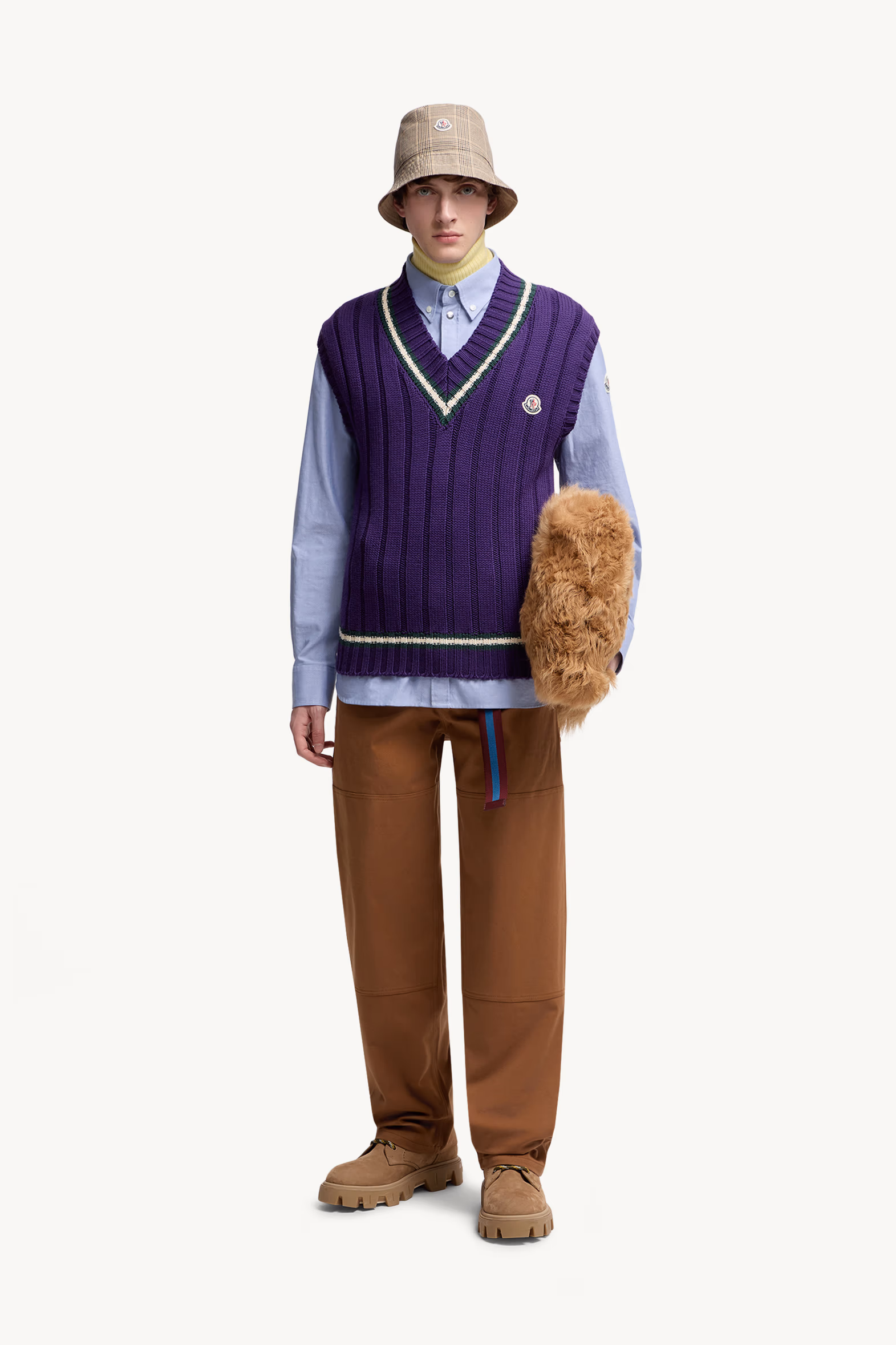 Wool & Cotton V-Neck Vest Men Purple Moncler 0